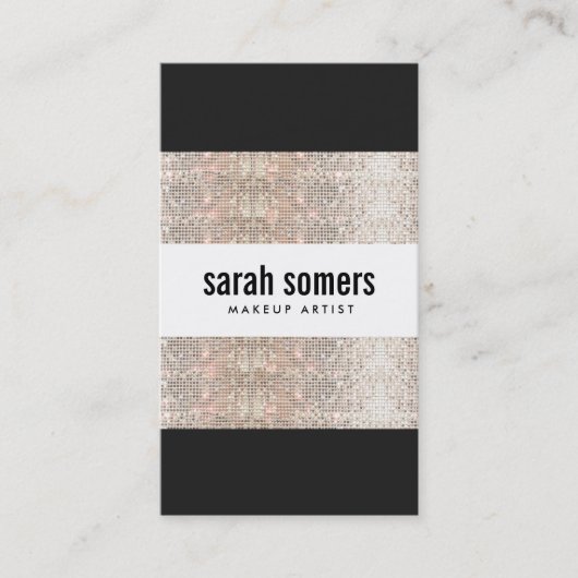 Bold Modern Faux Silver Sequin Beauty Salon Visitekaartje (Voorkant)