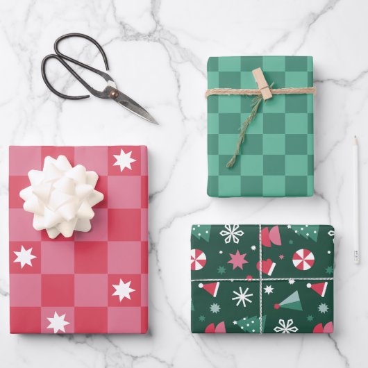 Bold Modern Geruite Kerstmis Inpakpapier Vel (Voorkant)