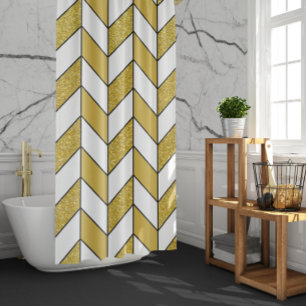 Bold Modern Gold Glitter Herringbone Chevron Douchegordijn
