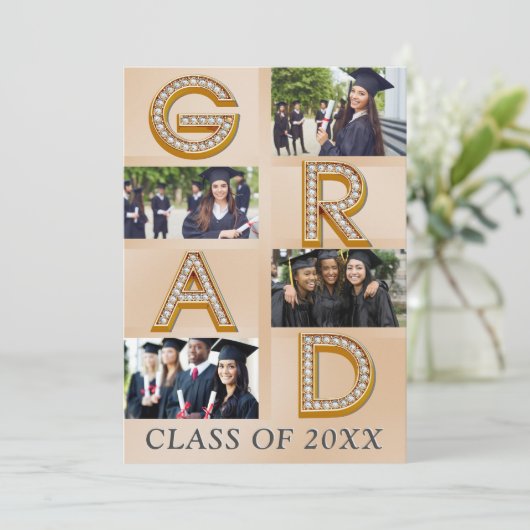Bold Modern Gold Photo Collage Afstuderen Class of Aankondiging (Staand voorkant)