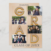 Bold Modern Gold Photo Collage Afstuderen Class of Aankondiging (Voorkant / Achterkant)