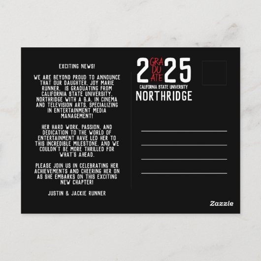 Bold Modern Klasse van 2025 Foto Afstuderen Briefkaart (Achterkant)