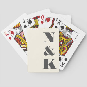 Bold Modern Monogram Initialen Black Cream Wedding Pokerkaarten