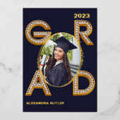 Bold Modern Navy Photo Class of 2023 Afstuderen Folie Uitnodiging (Voorkant)