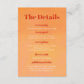 Bold Modern Orange Sunset Monogram Wedding Details Informatiekaartje (Voorkant)