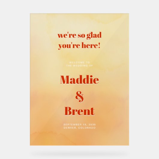 Bold Modern Orange Sunset Wedding Welcome (Recto)