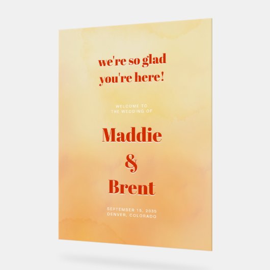 Bold Modern Orange Sunset Wedding Welcome (Angle)