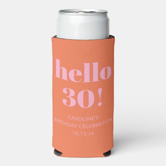 Bold Modern Simple Orange Pink 30th Birthday Party (Seltzer Voorkant)