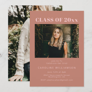 Bold Modern Terracotta Two Photo Graduation Party Kaart