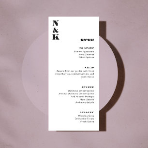 Bold Monogram Black en White Wedding Menu