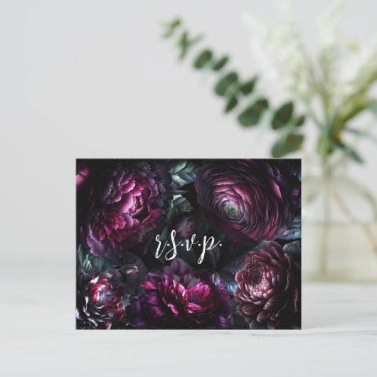Bold Moody Bloemen Betoverde Bloemen Bruiloft RSVP Aankondigingskaart (Staand voorkant)