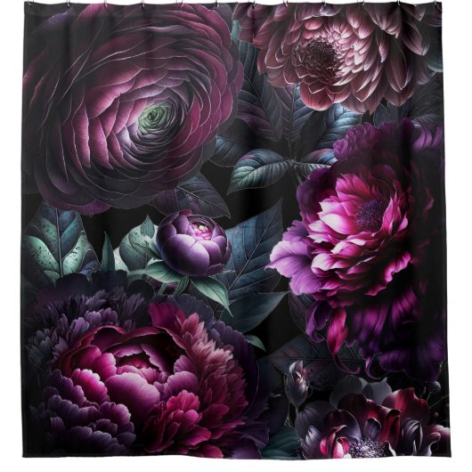 Bold Moody Flowers Zwart betoverde bloementuin Douchegordijn (Voorkant)