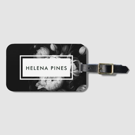 Bold Moody Painterly Flowers Black and White Bagagelabel (Voorkant (horizontaal))