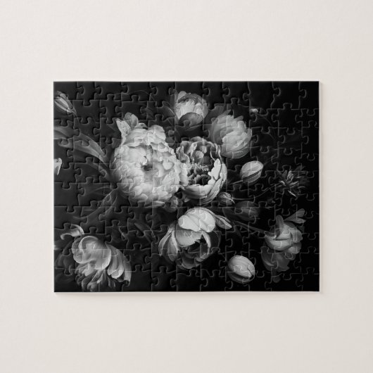 Bold Moody Painterly Flowers Black and White Legpuzzel (Horizontaal)