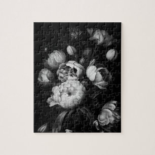 Bold Moody Painterly Flowers Black and White Legpuzzel