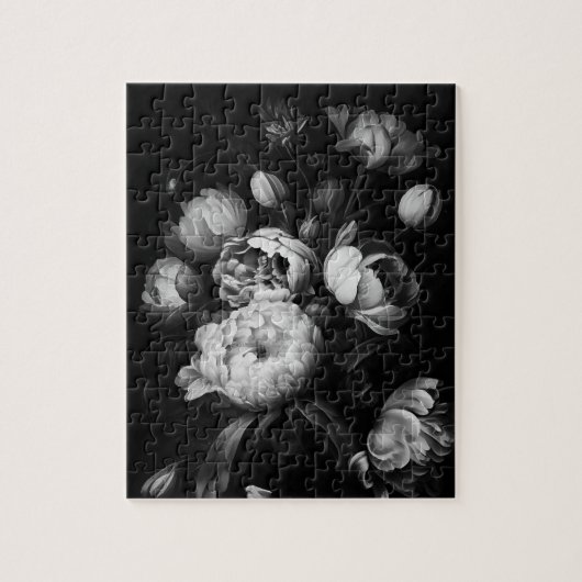 Bold Moody Painterly Flowers Black and White Legpuzzel (Verticaal)