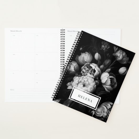 Bold Moody Painterly Flowers Black and White Planner (Display)