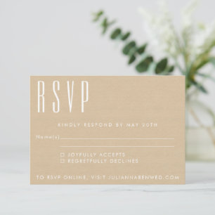 Bold Names Retro Typography Beige Kraft Wedding RSVP Kaartje