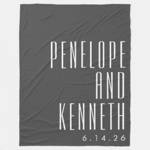 Bold Names Retro Typography Black White Wedding Fleece Deken