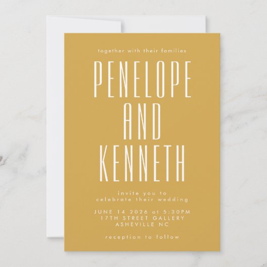 Bold Names Retro Typography Yellow Photo Weddensch Kaart (Voorkant)