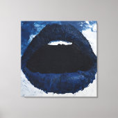 Bold Navy Blue Abstract Lips Impasto Pop Art Canvas Afdruk (Voorkant)