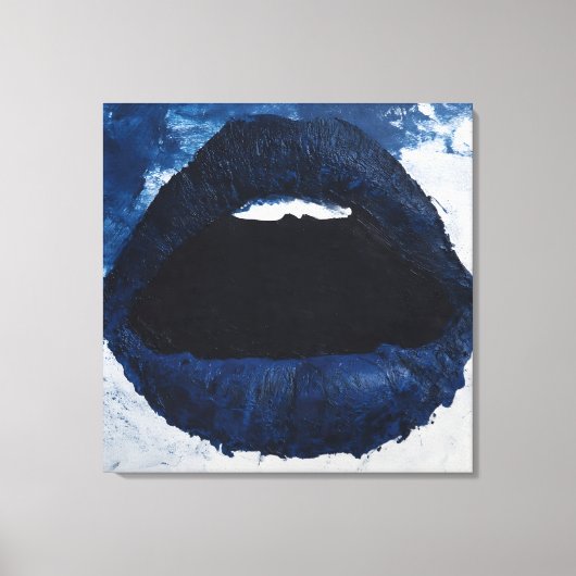 Bold Navy Blue Abstract Lips Impasto Pop Art Canvas Afdruk (Voorkant)