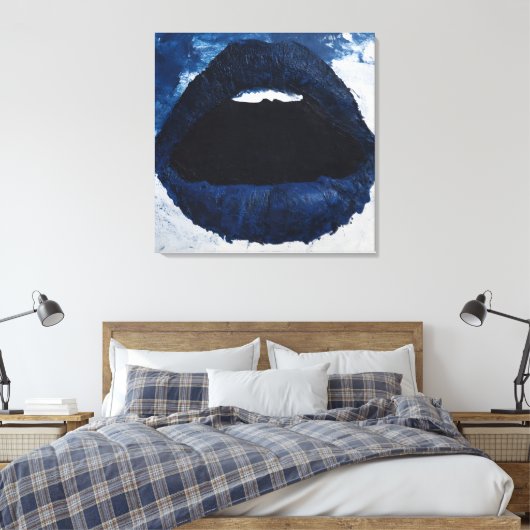 Bold Navy Blue Abstract Lips Impasto Pop Art Canvas Afdruk (Insitu (Slaapkamer))