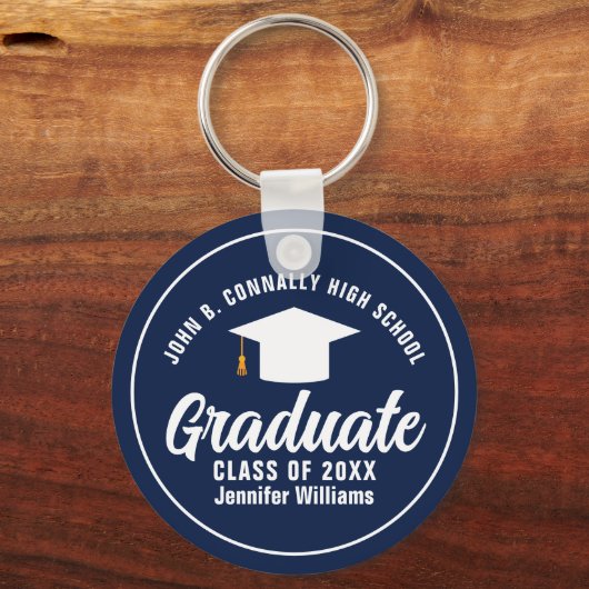 Bold Navy Blue Afstuderen Custom 2025 Afstuderen Sleutelhanger (Voorkant)