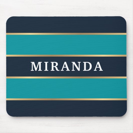 Bold Navy Blue Gold Stripe Pattern Muismat (Voorkant)