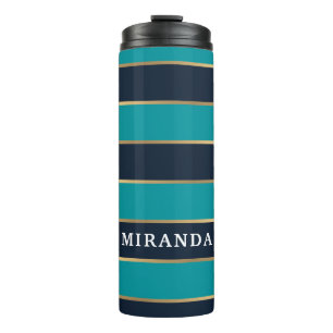 Bold Navy Blue Gold Stripe Pattern Thermosbeker