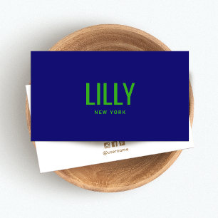 Bold Navy Blue Lime Green Typografie Visitekaartje