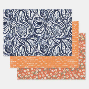 Bold Navy Roest Abstract Classy Botanical Pattern Inpakpapier Vel