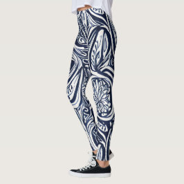 Bold Navy Roest Abstract Classy Botanical Pattern Leggings