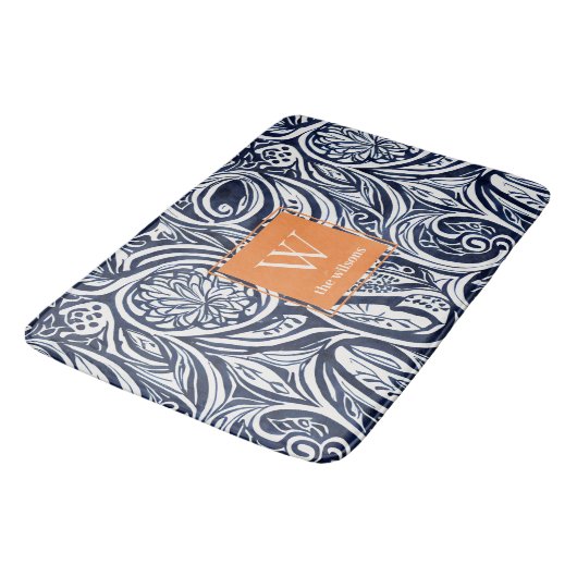 Bold Navy Rust Abstract Classy Botanical Monogram Badmat (Gekanteld)