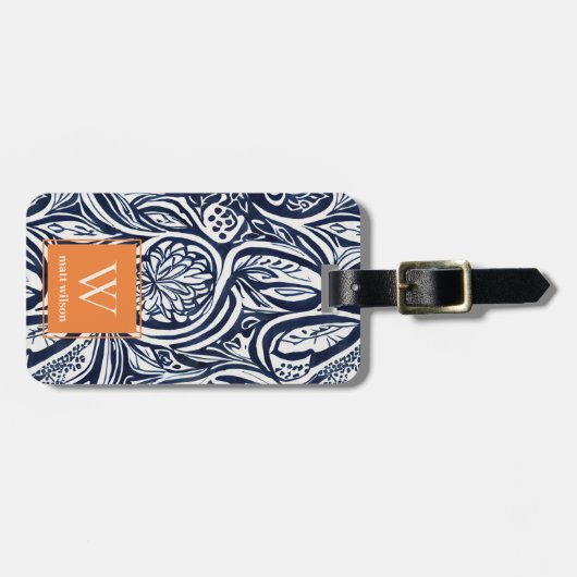 Bold Navy Rust Abstract Classy Botanical Monogram Bagagelabel (Voorkant horizontaal)
