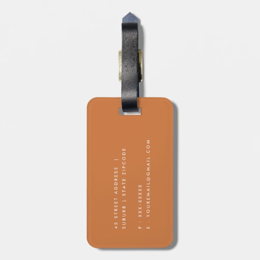 Bold Navy Rust Abstract Classy Botanical Monogram Bagagelabel (Achterkant verticaal)