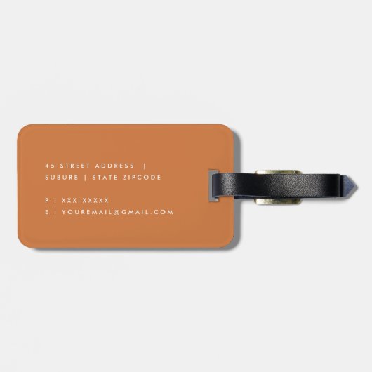Bold Navy Rust Abstract Classy Botanical Monogram Bagagelabel (Achterkant horizontaal)
