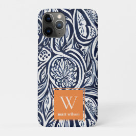 Bold Navy Rust Abstract Classy Botanical Monogram iPhone 11 Pro Hoesje