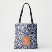 Bold Navy Rust Abstract Classy Botanical Monogram Draagtas (Voorkant)