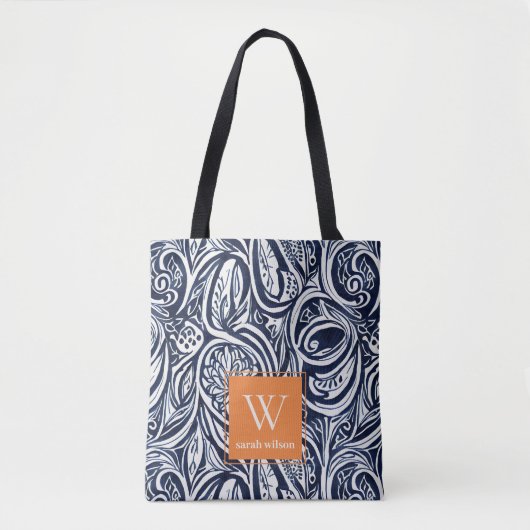 Bold Navy Rust Abstract Classy Botanical Monogram Draagtas (Voorkant)