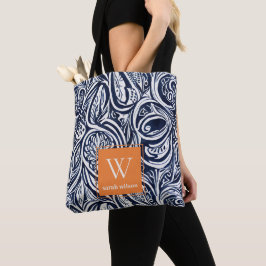 Bold Navy Rust Abstract Classy Botanical Monogram Draagtas