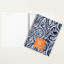 Bold Navy Rust Abstract Classy Botanical Monogram Planner