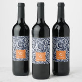 Bold Navy Rust Abstract Classy Botanical Monogram Wijn Etiket (Flessen)