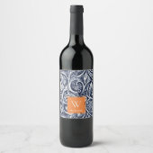 Bold Navy Rust Abstract Classy Botanical Monogram Wijn Etiket (Voorkant)