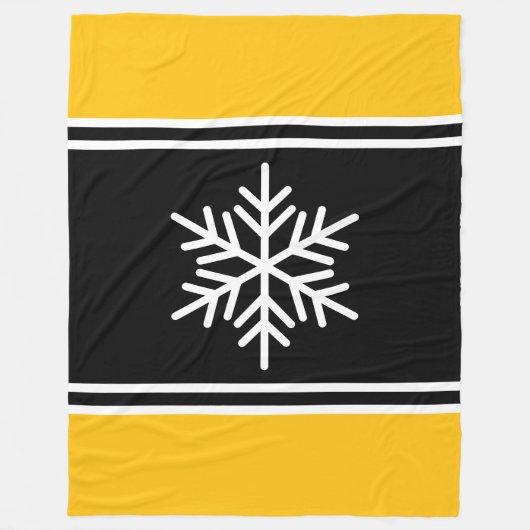 Bold Nordic Snowflake Zwart Geel Sinaasappel Strep Fleece Deken (Voorkant)
