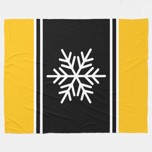 Bold Nordic Snowflake Zwart Geel Sinaasappel Strep Fleece Deken (Voorkant (Horizontaal))
