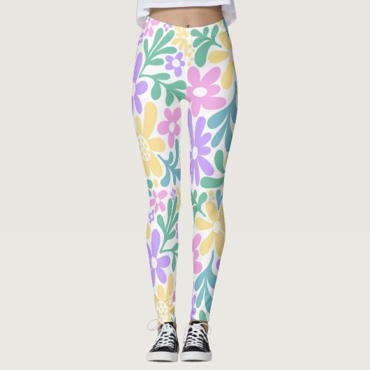 Bold Pastel Retro Floral Leggings (Devant)
