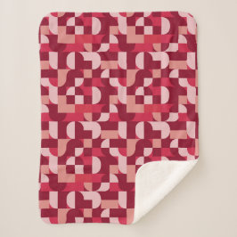 Bold Pink and Red Retro Geometric Pattern Sherpa Deken