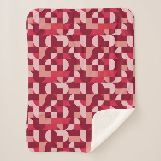 Bold Pink and Red Retro Geometric Pattern Sherpa Deken (Voorkant)