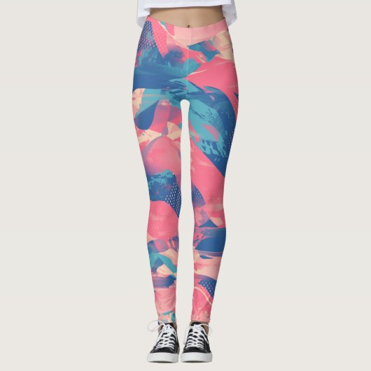 🎨 Bold Pink & Blue Abstract Pattern - Dynamic & F Leggings (Voorkant)